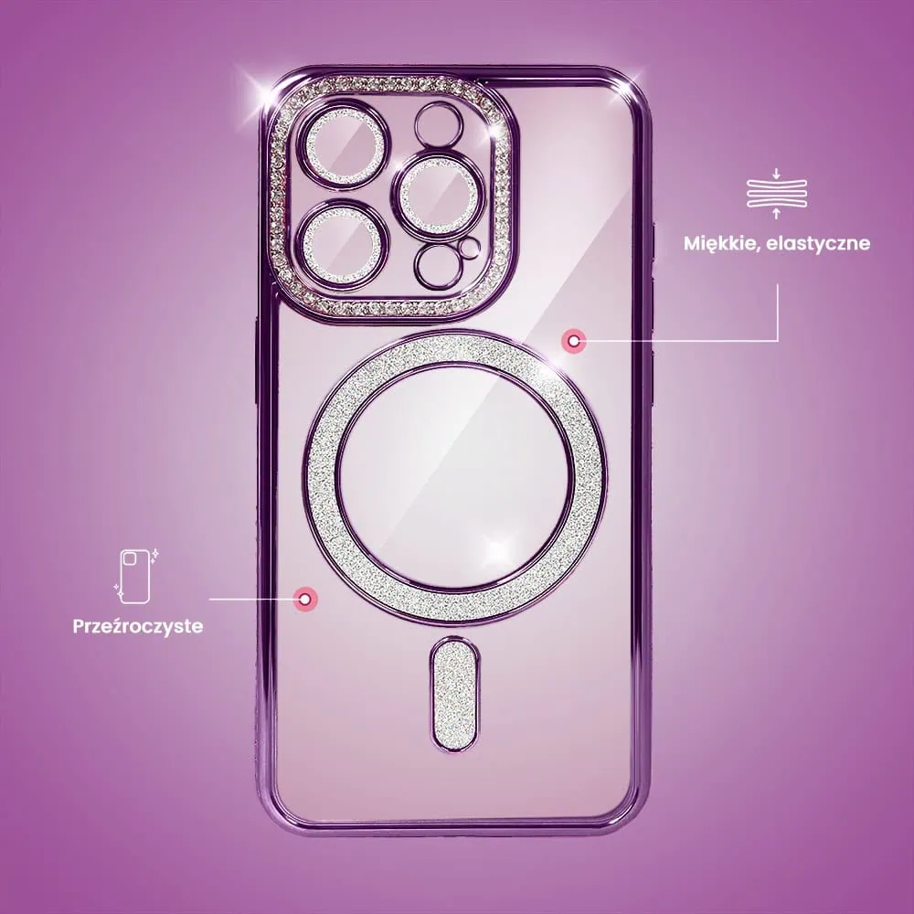 Etui do iPhone 14 Pro Max Diadem Glow, błyszczące z MagSafe, przeźroczyste, purpurowe (OUTLET)