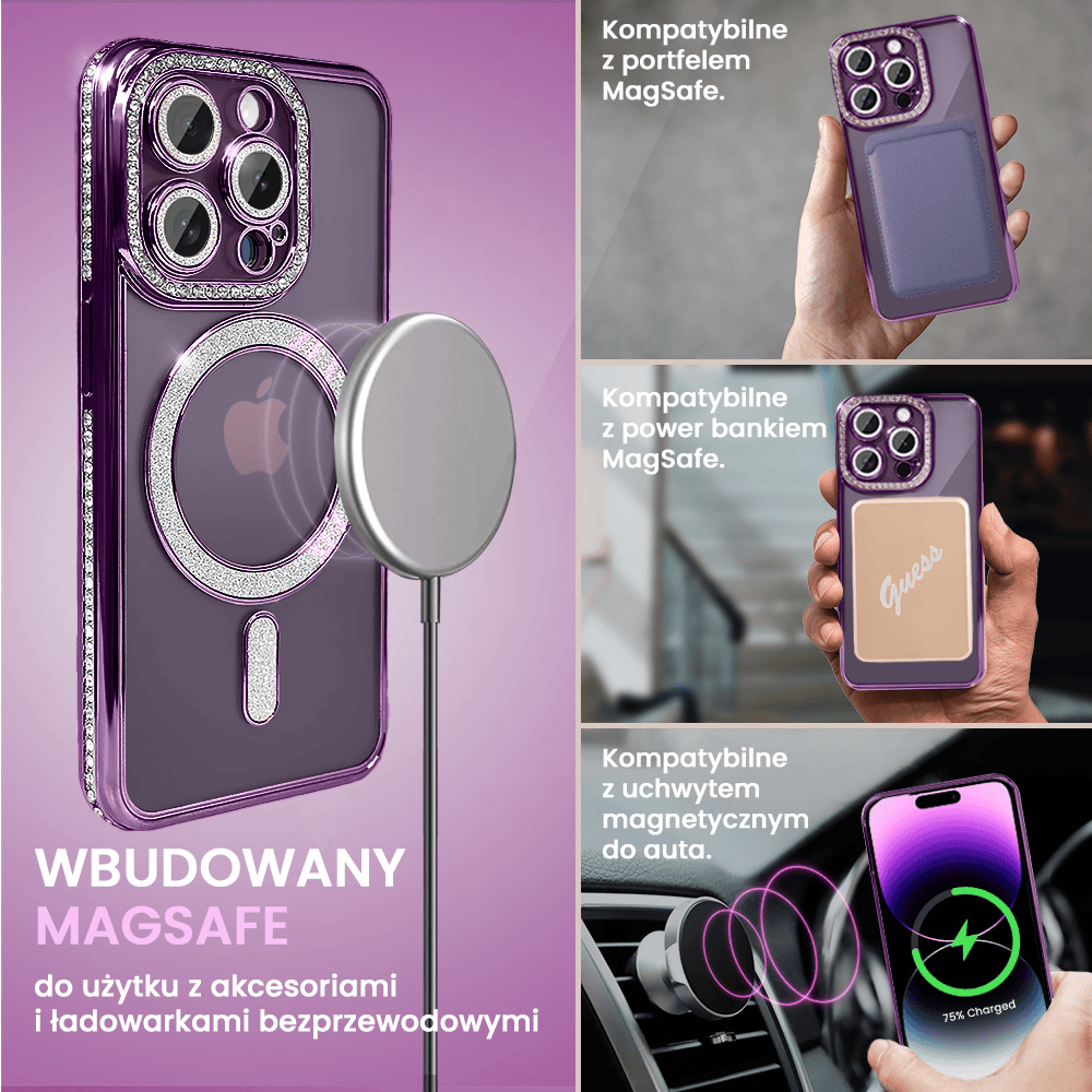 Etui do iPhone 14 Pro Max Diadem Glow, błyszczące z MagSafe, przeźroczyste, purpurowe (OUTLET)