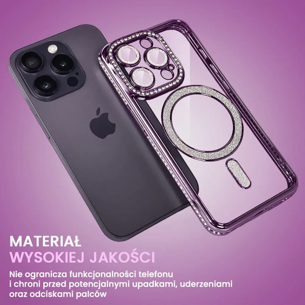 Etui do iPhone 14 Pro Max Diadem Glow, błyszczące z MagSafe, przeźroczyste, purpurowe (OUTLET)