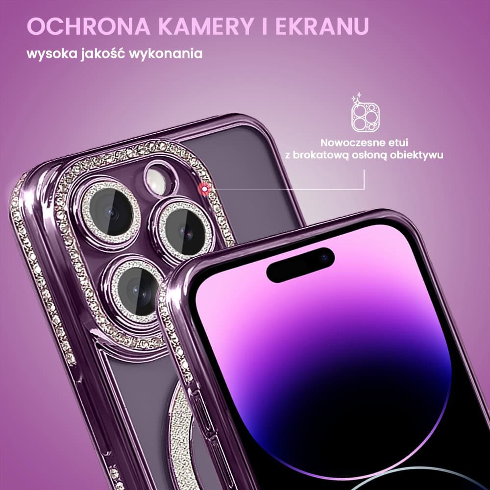 Etui do iPhone 14 Pro Max Diadem Glow, błyszczące z MagSafe, przeźroczyste, purpurowe (OUTLET)