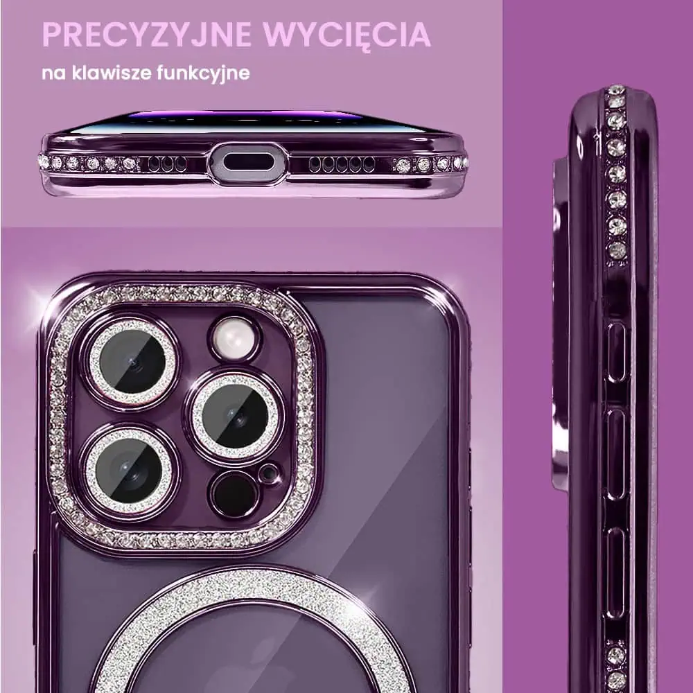 Etui do iPhone 14 Pro Max Diadem Glow, błyszczące z MagSafe, przeźroczyste, purpurowe (OUTLET)