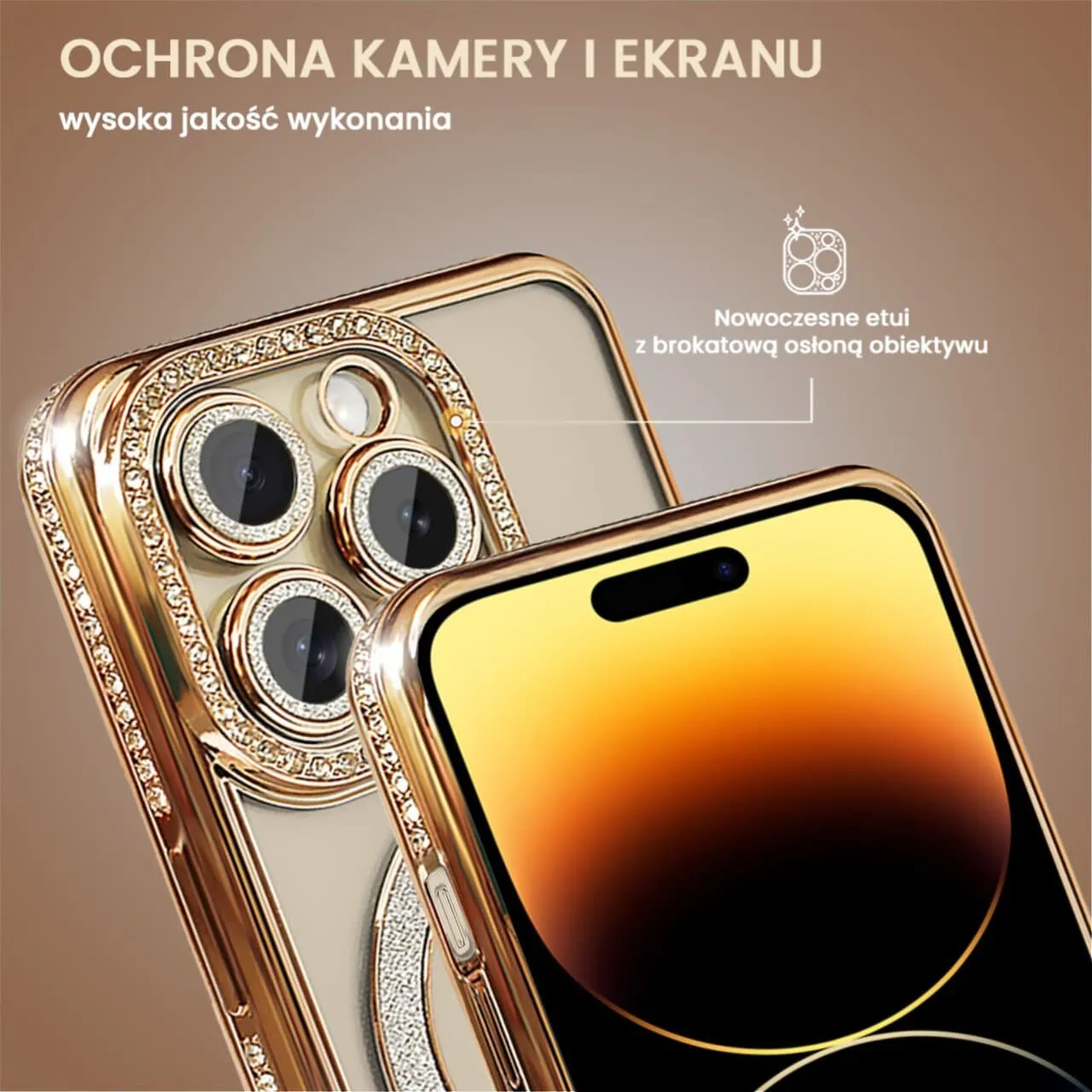 Etui do iPhone 14 Pro Diadem Glow, błyszczące z MagSafe, przeźroczyste, złote