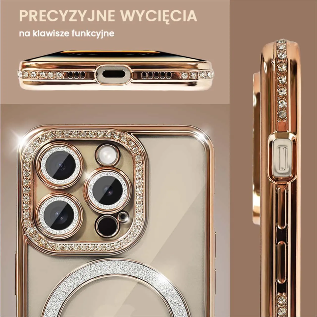 Etui do iPhone 14 Pro Diadem Glow, błyszczące z MagSafe, przeźroczyste, złote