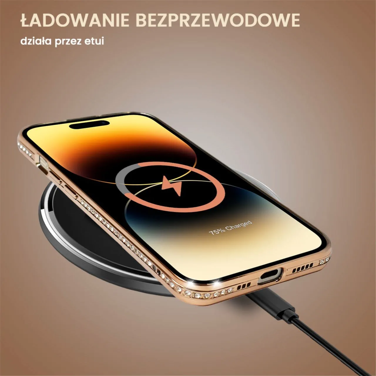 Etui do iPhone 14 Pro Diadem Glow, błyszczące z MagSafe, przeźroczyste, złote