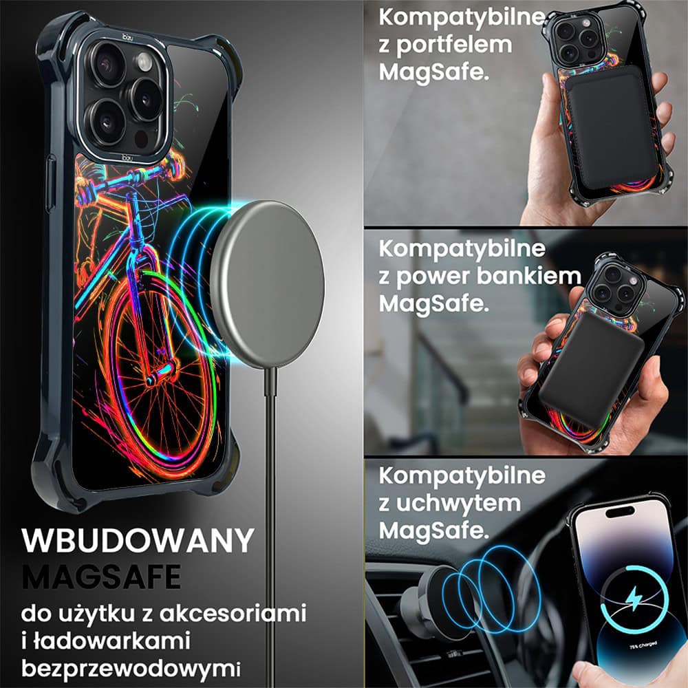 Etui do iPhone 14 Pro, Ibizu DropGuard Ultra z MagSafe, #ElectroMove, Rowerowa wibracja