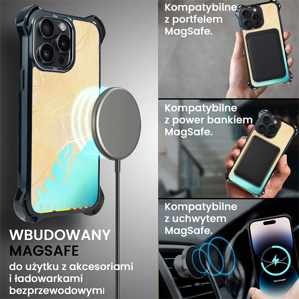 Etui do iPhone 14 Pro, Ibizu DropGuard Ultra z MagSafe, Mapy Świata, Barcelona