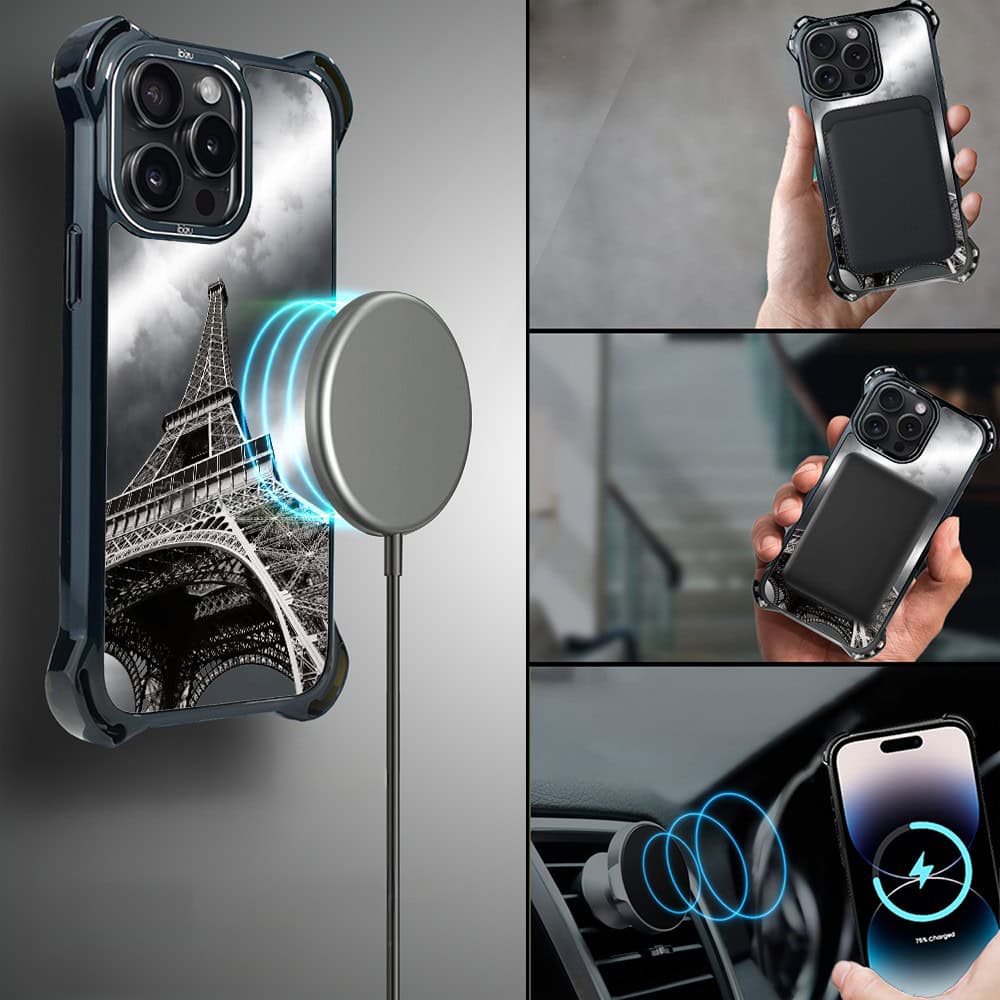 Etui do iPhone 14 Pro Max, Ibizu DropGuard Ultra z MagSafe, Noir City, Wieża Eiffla