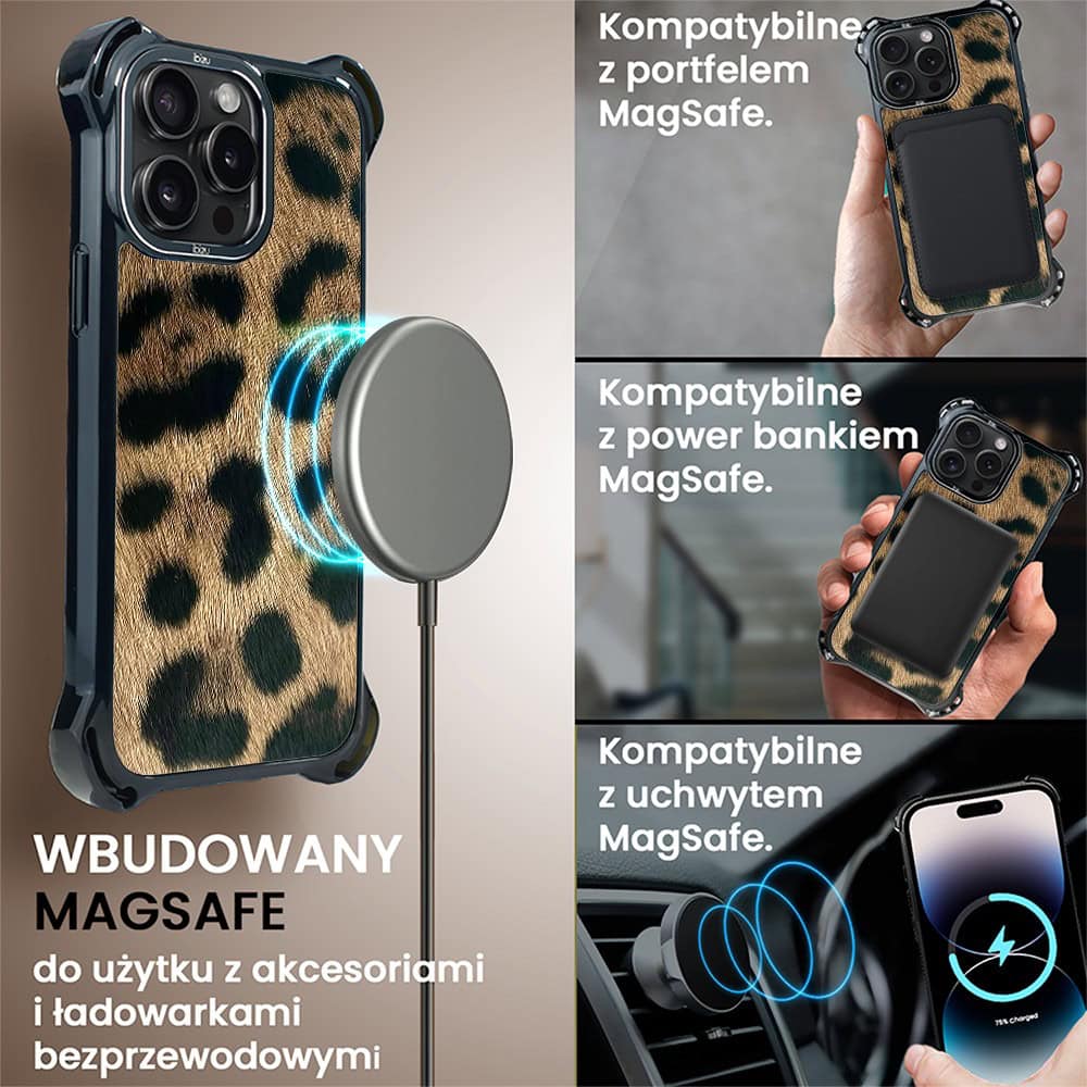Etui do iPhone 14 Pro, Ibizu DropGuard Ultra z MagSafe, Zew Natury, Lampart