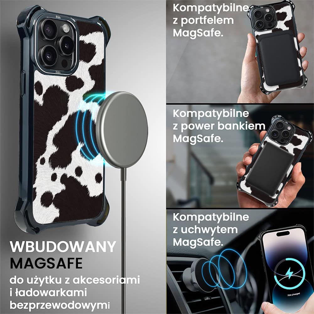 Etui do iPhone 14 Pro, Ibizu DropGuard Ultra z MagSafe, Zew Natury, Polska krowa