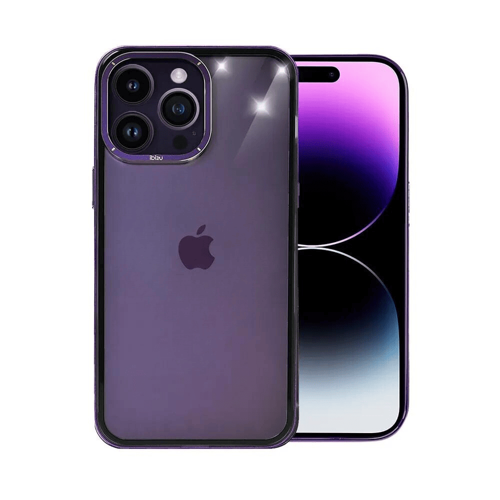 Etui do iPhone 14 Pro Max Ibizu Elite Skin Cam Ring, krystalicznie czyste z metalową ramką, purpurowe