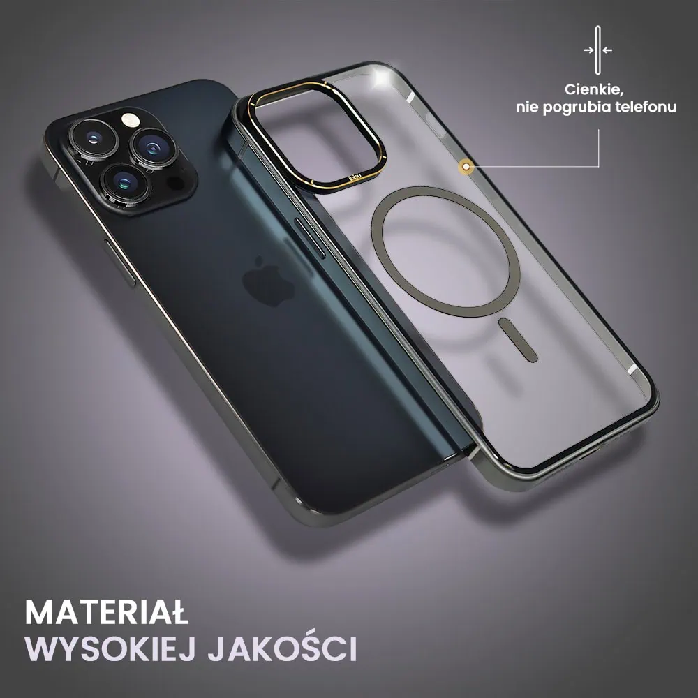 Etui do iPhone 14 Pro, Ibizu Elite Skin Cam Ring, krystalicznie czyste z metalową ramką, czarne z Magsafe