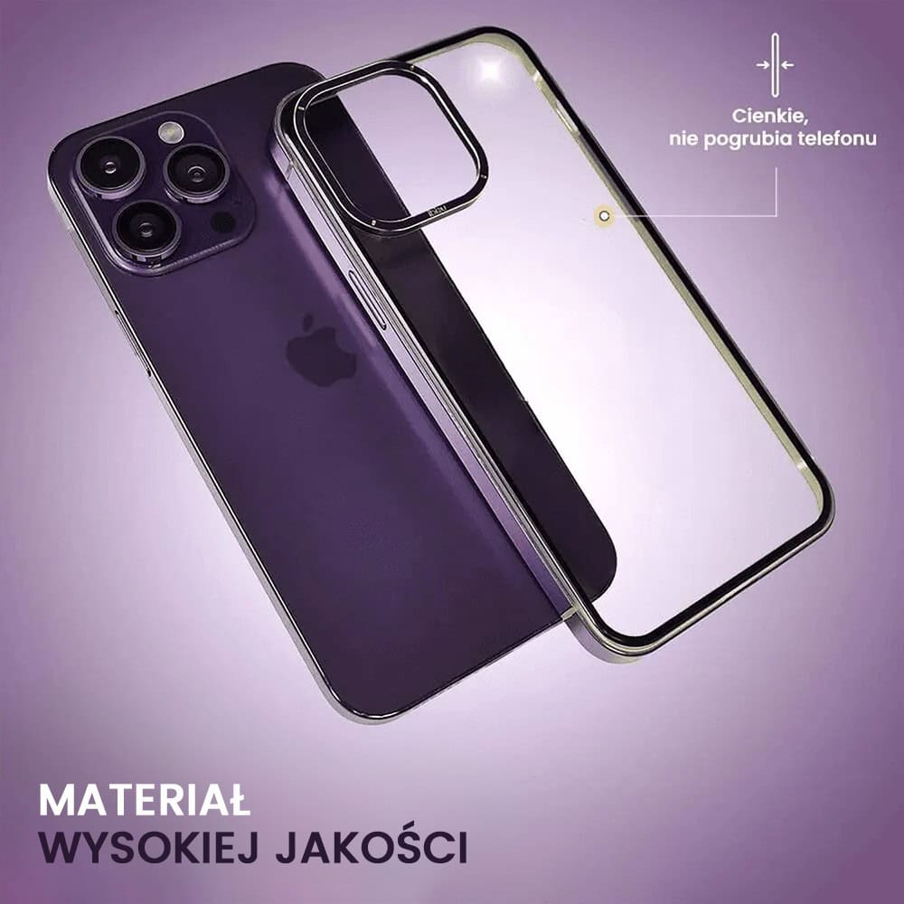 Etui do iPhone 14 Pro Max Ibizu Elite Skin Cam Ring, krystalicznie czyste z metalową ramką, purpurowe