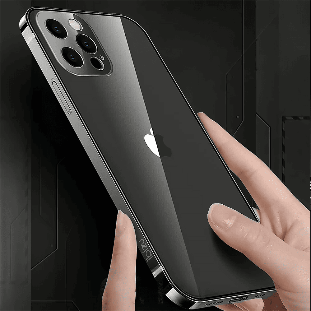 Etui do iPhone 14 Pro Max Ibizu Elite Skin, krystalicznie czyste z metalową ramką, czarne