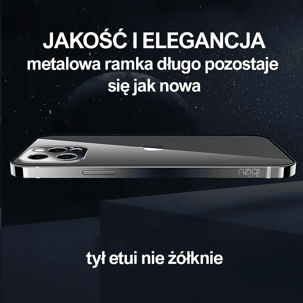 Etui do iPhone 14 Pro Max Ibizu Elite Skin, krystalicznie czyste z metalową ramką, czarne
