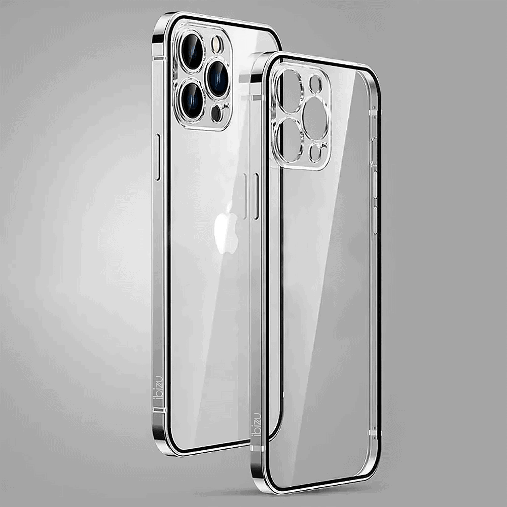 Etui do iPhone 14 Pro Ibizu Elite Skin, krystalicznie czyste z metalową ramką, srebrne (OUTLET)