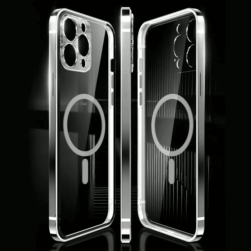 Etui do iPhone 14 Pro Max Ibizu Elite Skin, krystalicznie czyste z metalową ramką, srebrne z MagSafe (OUTLET)