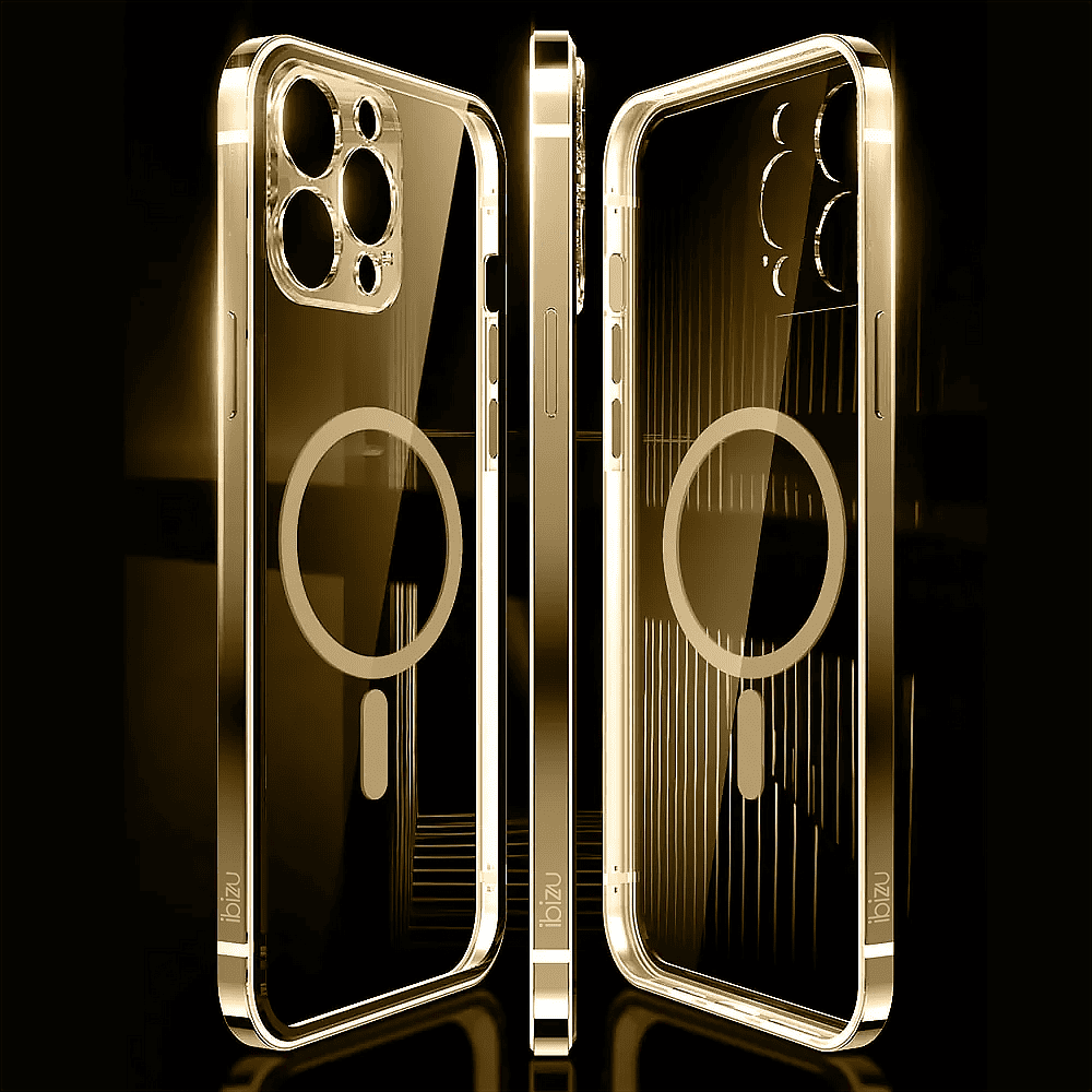 Etui do iPhone 14 Pro Ibizu Elite Skin ultra cienkie, krystalicznie czyste z metalową ramką, złote z MagSafe (OUTLET)