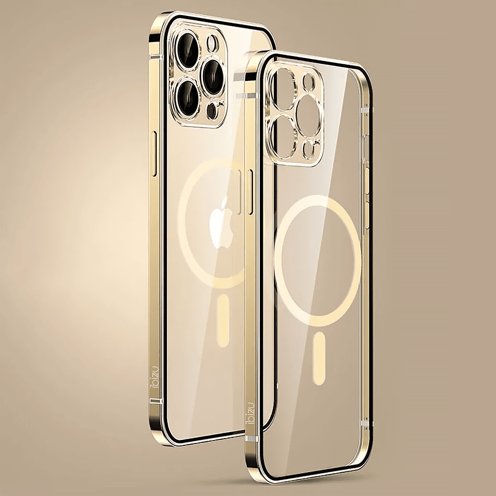 Etui do iPhone 14 Pro Ibizu Elite Skin ultra cienkie, krystalicznie czyste z metalową ramką, złote z MagSafe (OUTLET)