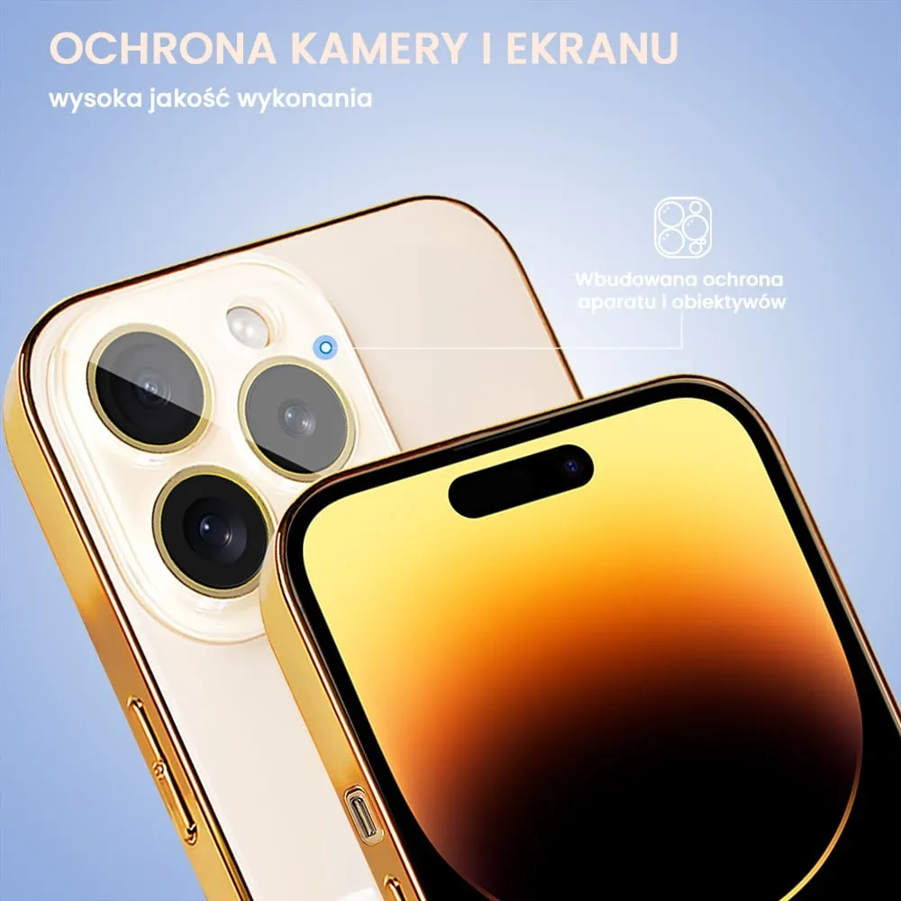 Etui do iPhone 14 Pro Max Jolly Magsafe Protect, z osłoną obiektywów, pastelowy róż ze złotą ramką