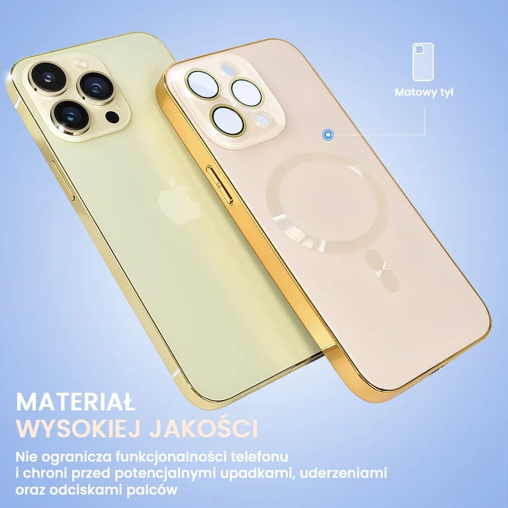 Etui do iPhone 14 Pro Max Jolly Magsafe Protect, z osłoną obiektywów, pastelowy róż ze złotą ramką