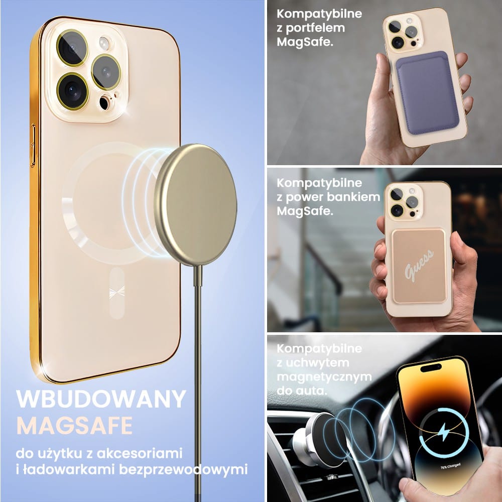 Etui do iPhone 14 Pro Max Jolly Magsafe Protect, z osłoną obiektywów, pastelowy róż ze złotą ramką