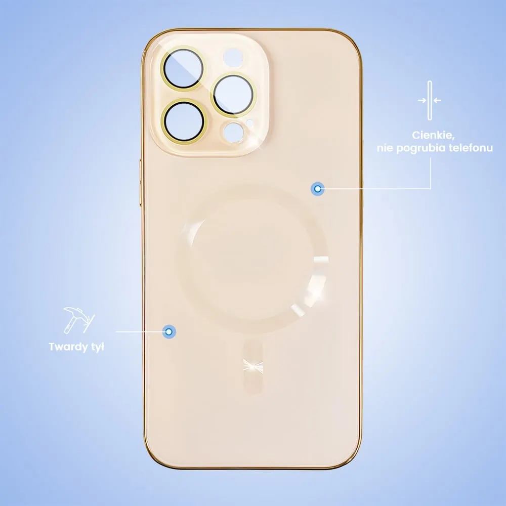 Etui do iPhone 15 Pro Max Jolly Magsafe Protect, hybrydowa ochrona kamery, pastelowy róż ze złotą ramką