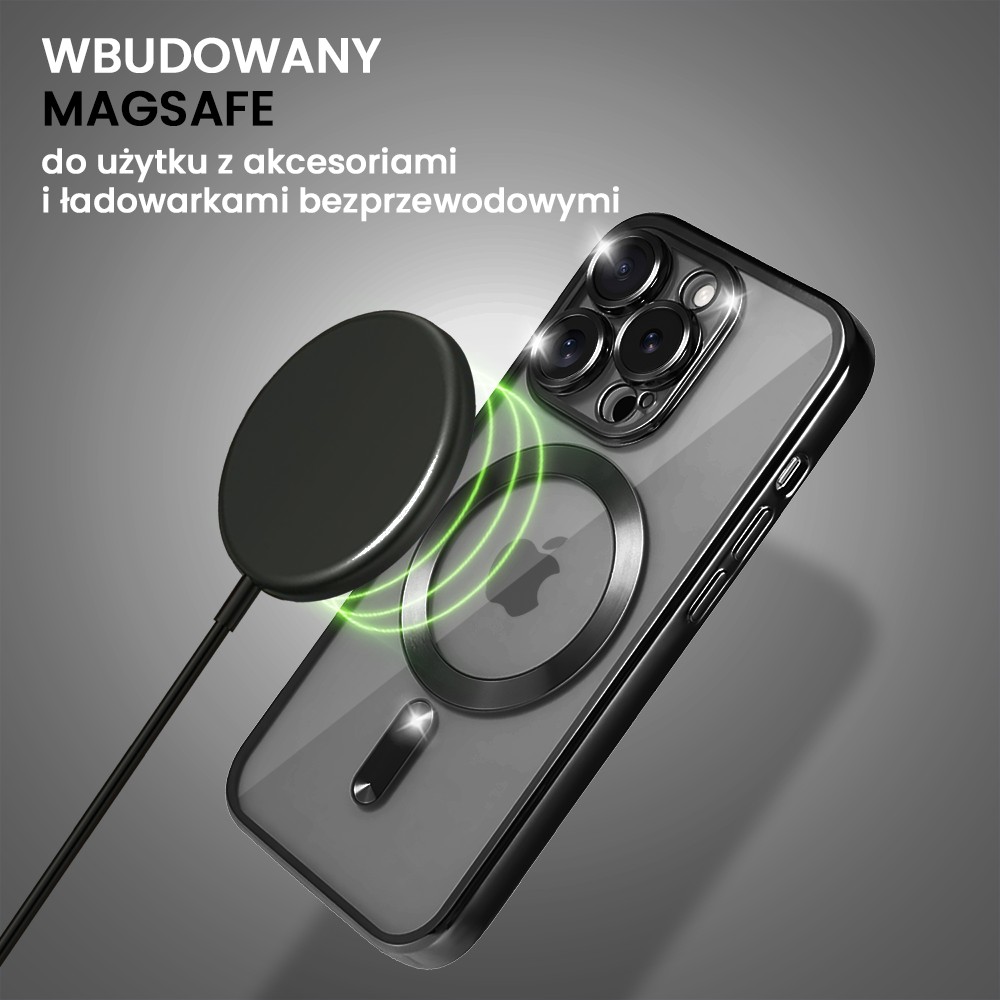 Etui do iPhone 14 Pro MagSafe Luxury Protect przeźroczyste, czarne