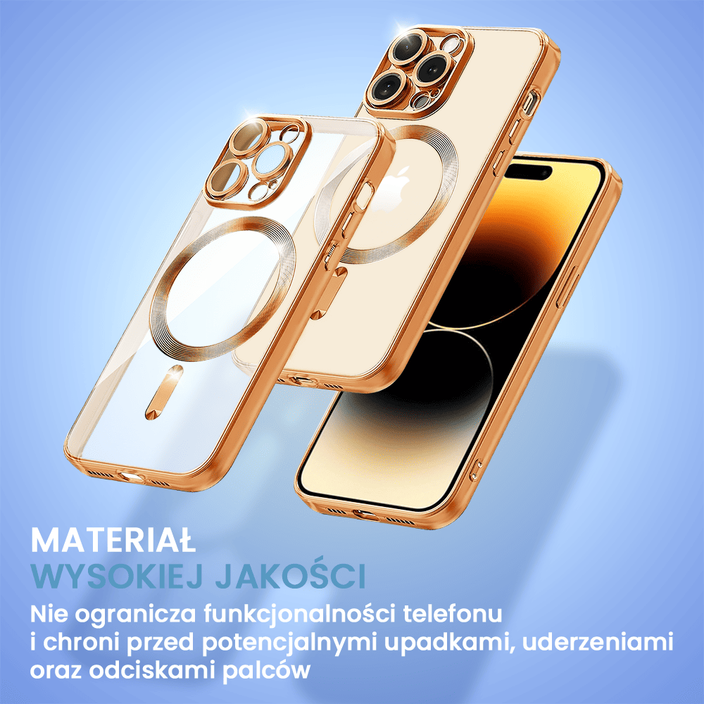 Etui do iPhone 14 Pro Max MagSafe Luxury Protect przeźroczyste, czerwone złoto
