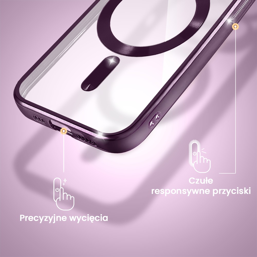 Etui do iPhone 14 Pro MagSafe Luxury Protect przeźroczyste, purpurowe