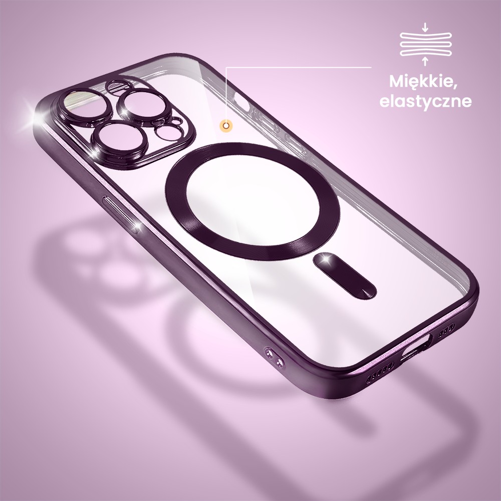 Etui do iPhone 14 Pro MagSafe Luxury Protect przeźroczyste, purpurowe