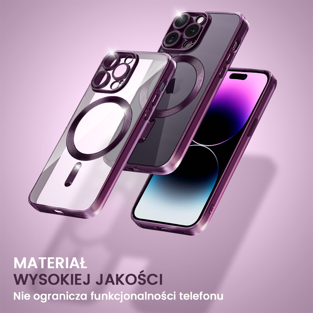 Etui do iPhone 14 Pro MagSafe Luxury Protect przeźroczyste, purpurowe