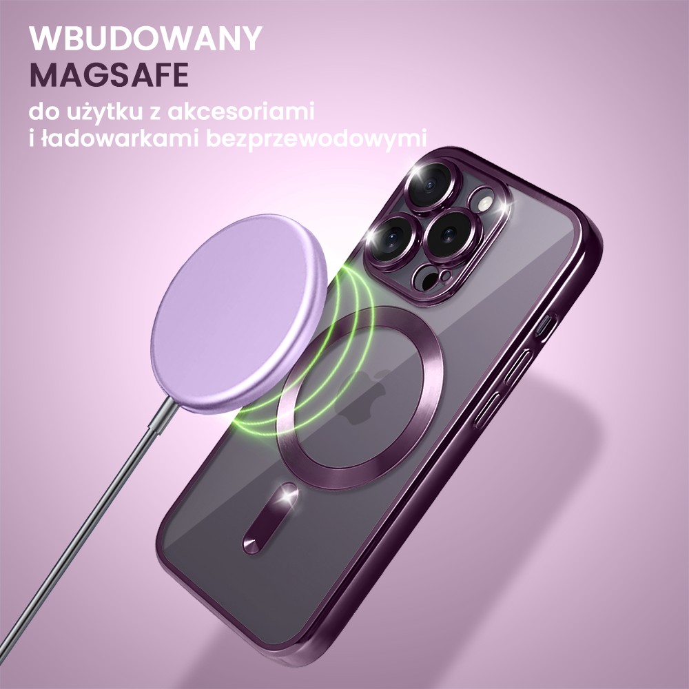 Etui do iPhone 14 Pro MagSafe Luxury Protect przeźroczyste, purpurowe