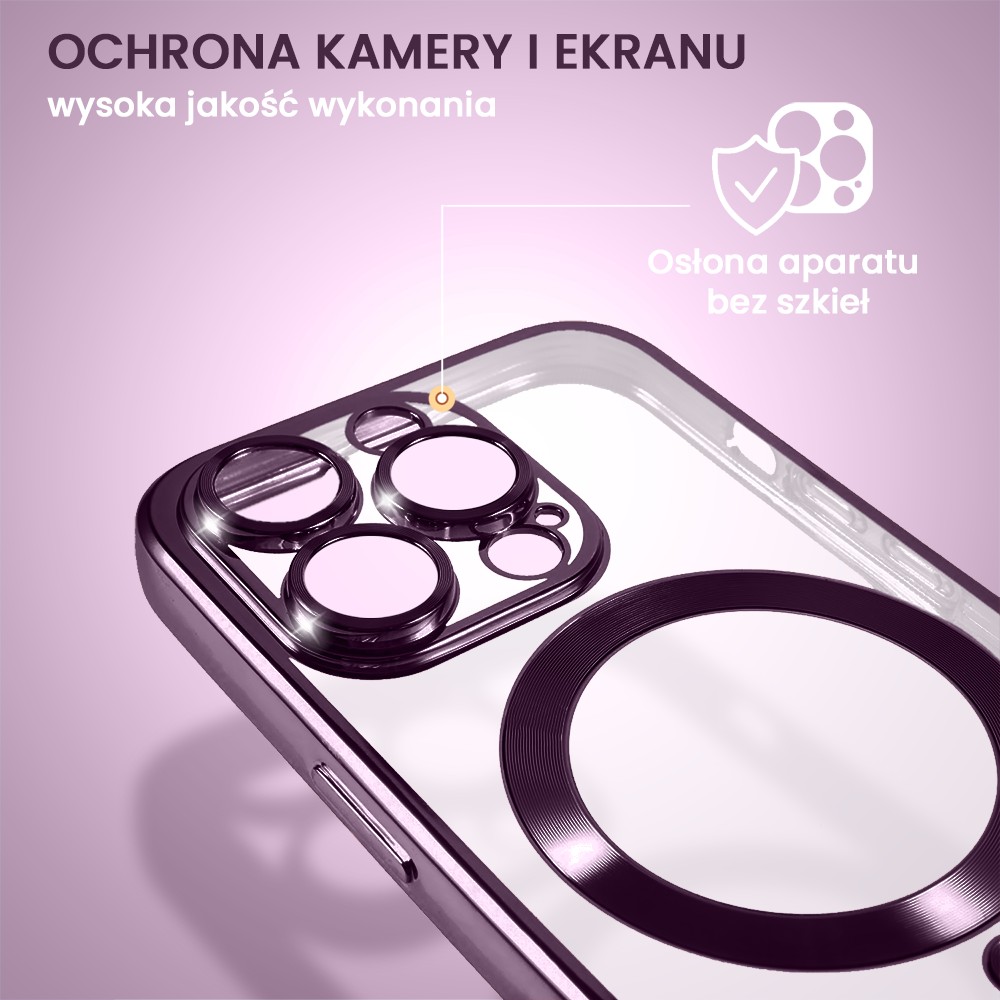 Etui do iPhone 14 Pro MagSafe Luxury Protect przeźroczyste, purpurowe