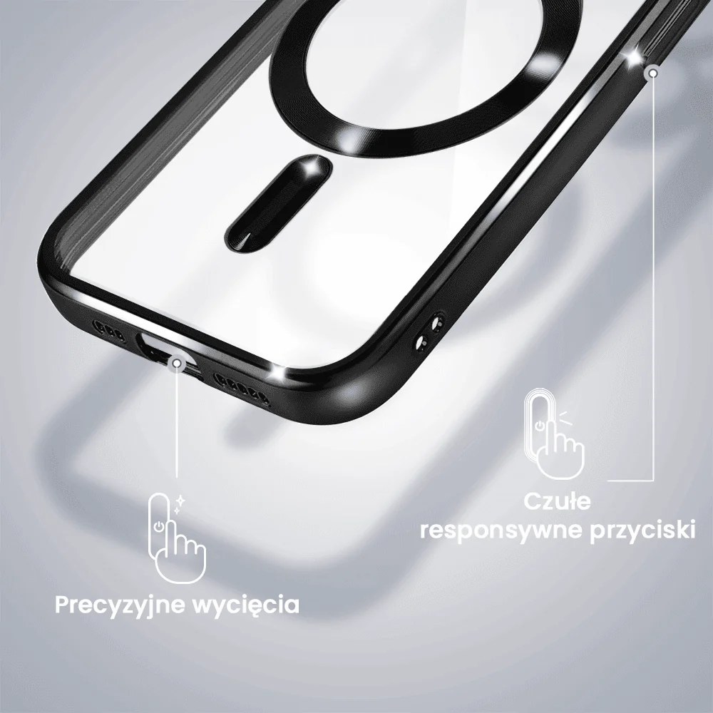 Etui do iPhone 14 Pro MagSafe Luxury Protect przeźroczyste, hybrydowa ochrona kamery, czarne (OUTLET)