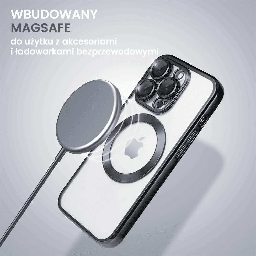 Etui do iPhone 14 Pro Max MagSafe Luxury Protect przeźroczyste, hybrydowa ochrona kamery, czarne