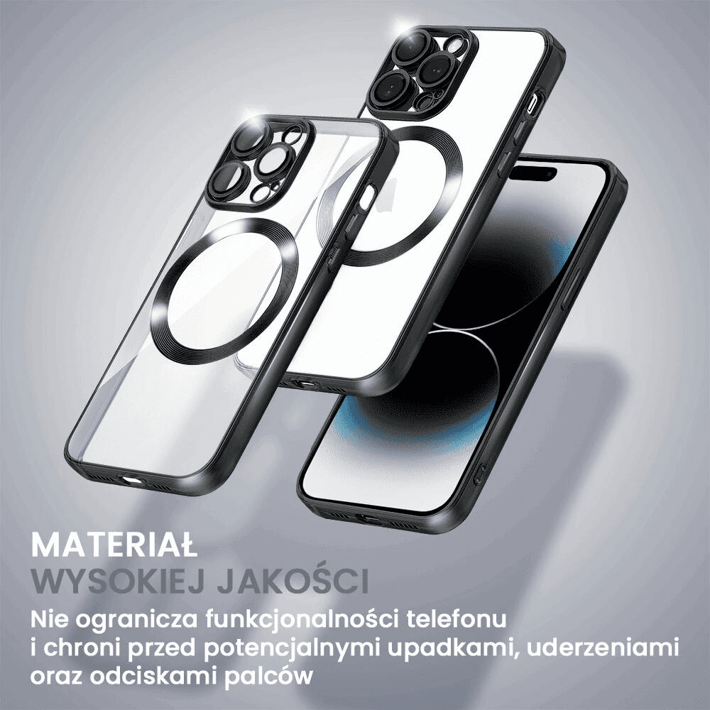 Etui do iPhone 14 Pro Max MagSafe Luxury Protect przeźroczyste, hybrydowa ochrona kamery, czarne