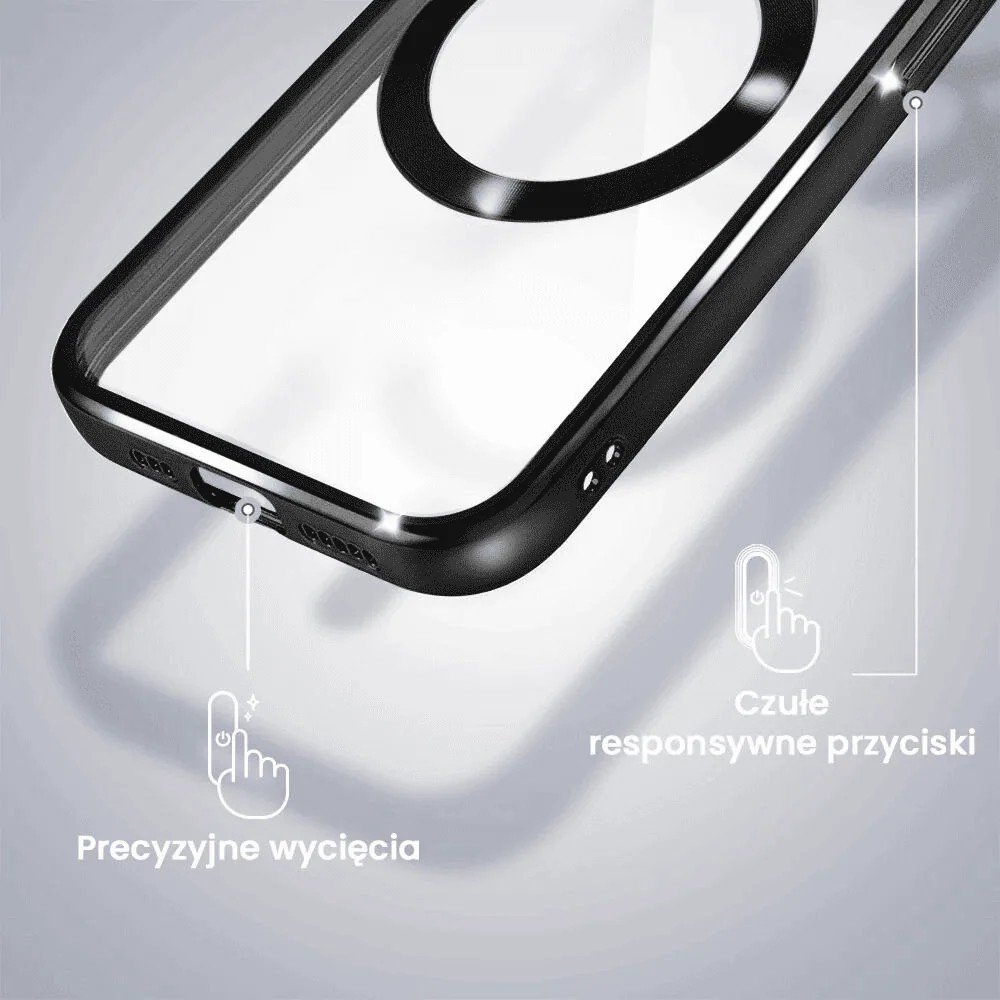 Etui do iPhone 14 Pro Max MagSafe Luxury Protect przeźroczyste, hybrydowa ochrona kamery, czarne