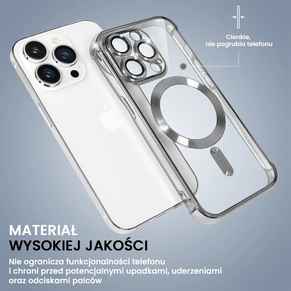 Etui do iPhone 14 Pro Max Magsafe Luxury Anti-Shock Protect, srebrne (OUTLET)