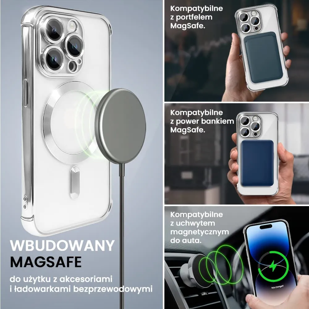 Etui do iPhone 14 Pro Max Magsafe Luxury Anti-Shock Protect, srebrne (OUTLET)
