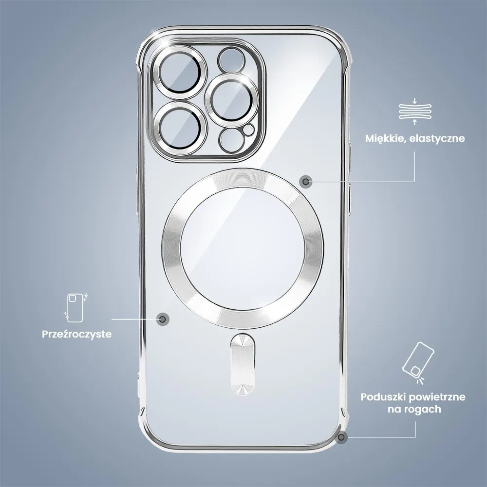 Etui do iPhone 14 Pro Max Magsafe Luxury Anti-Shock Protect, srebrne (OUTLET)