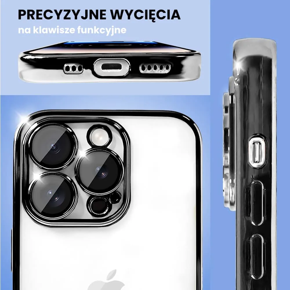 Etui do iPhone 14 Pro Max Premium Protect Full Cover z osłoną kamery i obiektywów 9H, krystaliczny tył, czarne grafitowe (OUTLET)