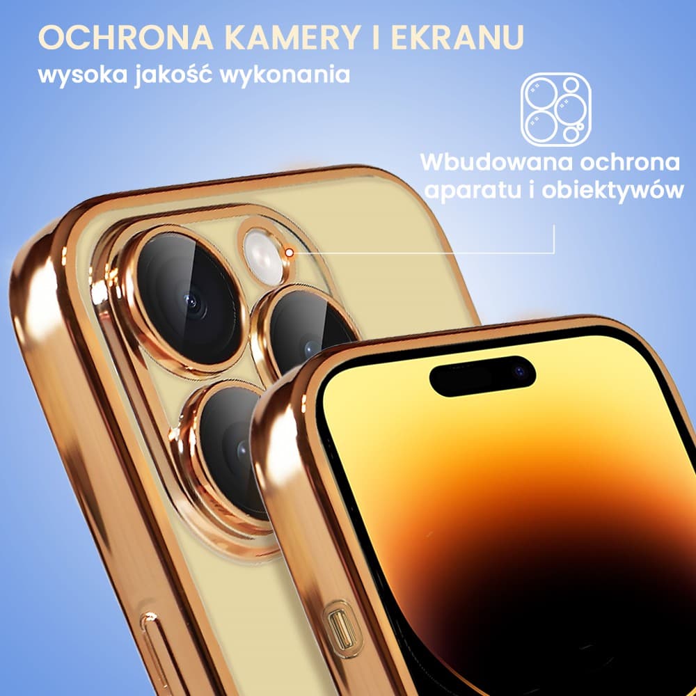 Etui do iPhone 14 Pro Max Premium Protect Full Cover z osłoną kamery i obiektywów 9H, złote (OUTLET)