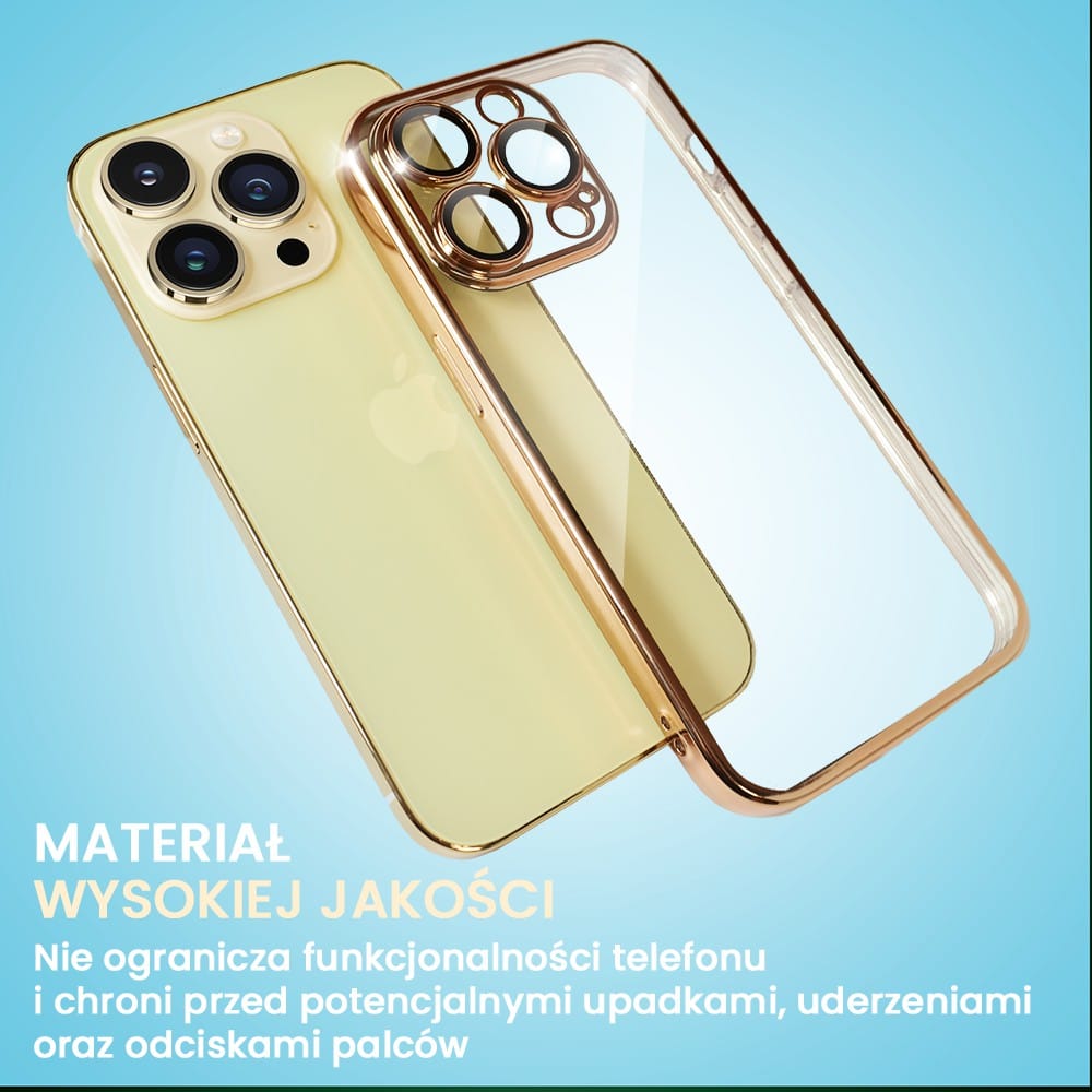 Etui do iPhone 13 Pro Max Slim Protect Full Cover z osłoną kamery i obiektywów 9H, krystaliczny tył, czerwone złoto