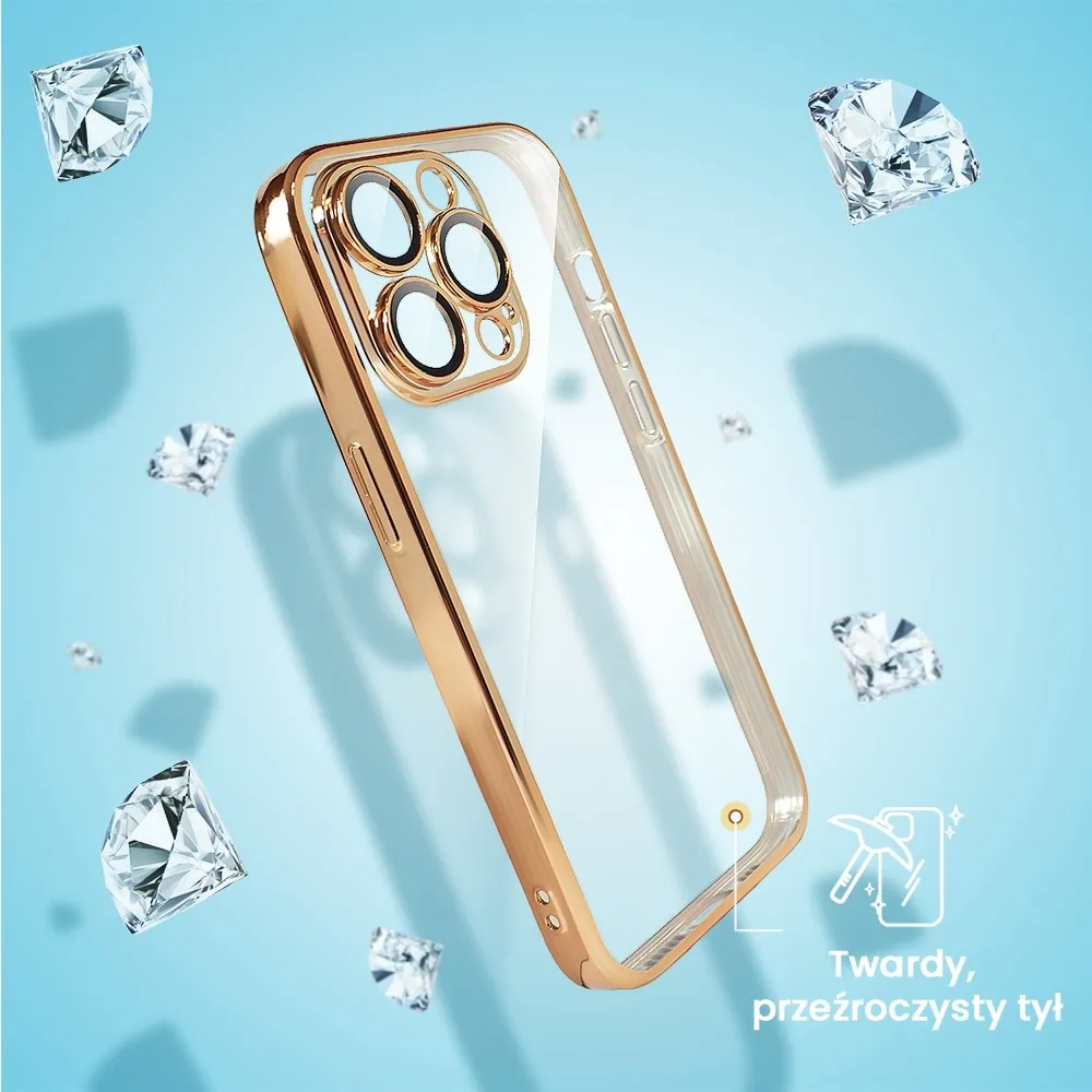 Etui do iPhone 13 Pro Max Slim Protect Full Cover z osłoną kamery i obiektywów 9H, krystaliczny tył, czerwone złoto