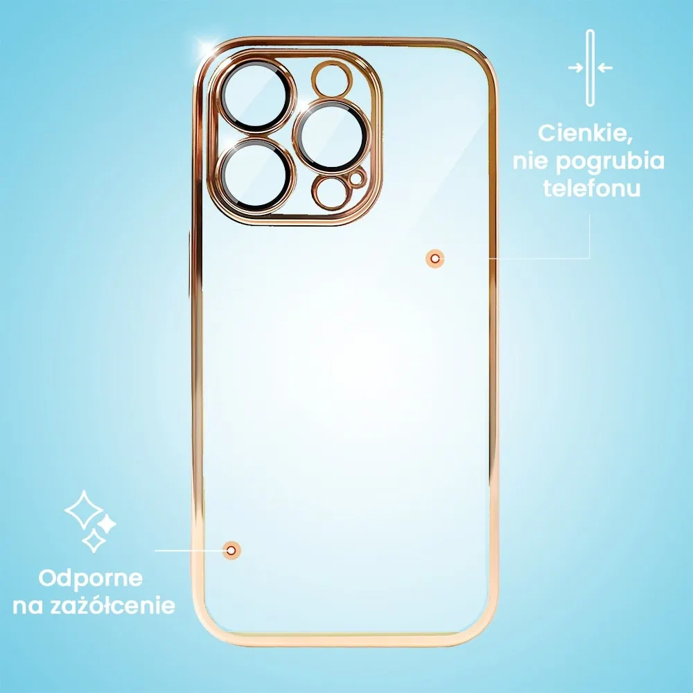 Etui do iPhone 13 Pro Max Slim Protect Full Cover z osłoną kamery i obiektywów 9H, krystaliczny tył, czerwone złoto