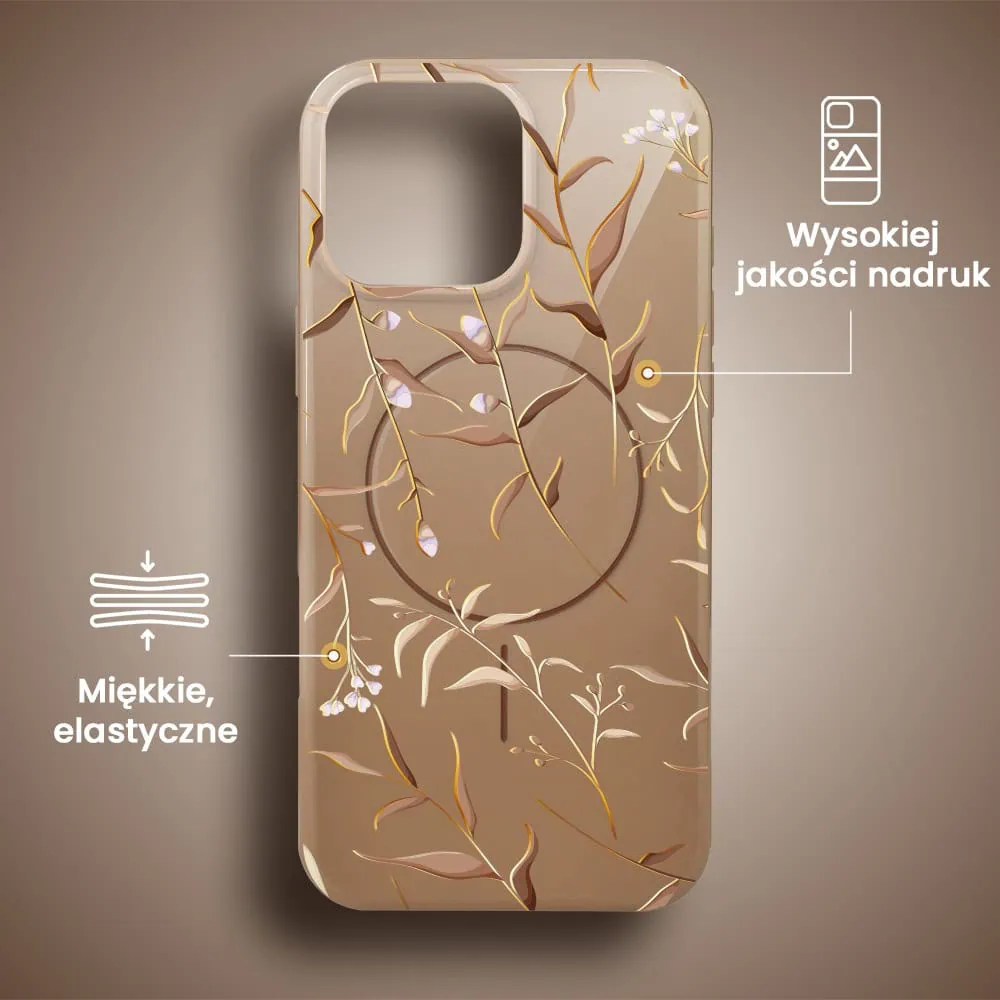 Etui do iPhone 14 Pro Max, elastyczne, z MagSafe, Złocisty Ogród, beżowe