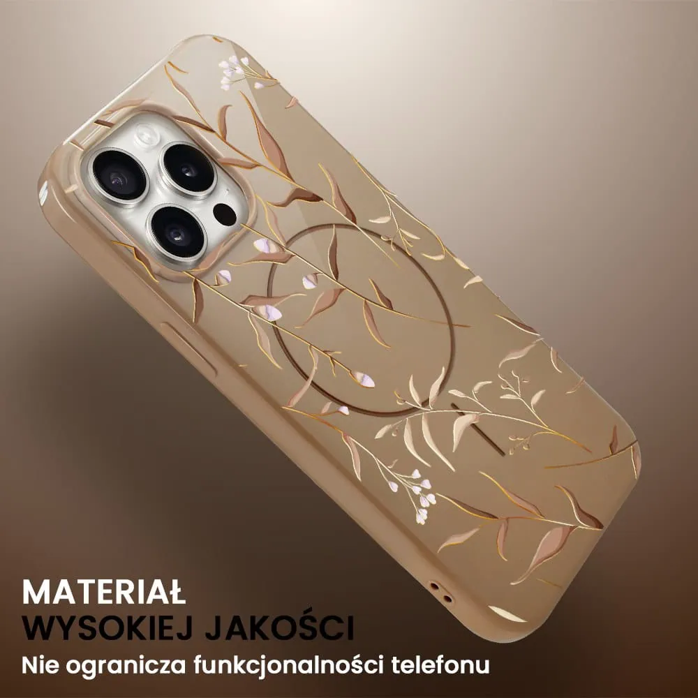 Etui do iPhone 14 Pro Max, elastyczne, z MagSafe, Złocisty Ogród, beżowe