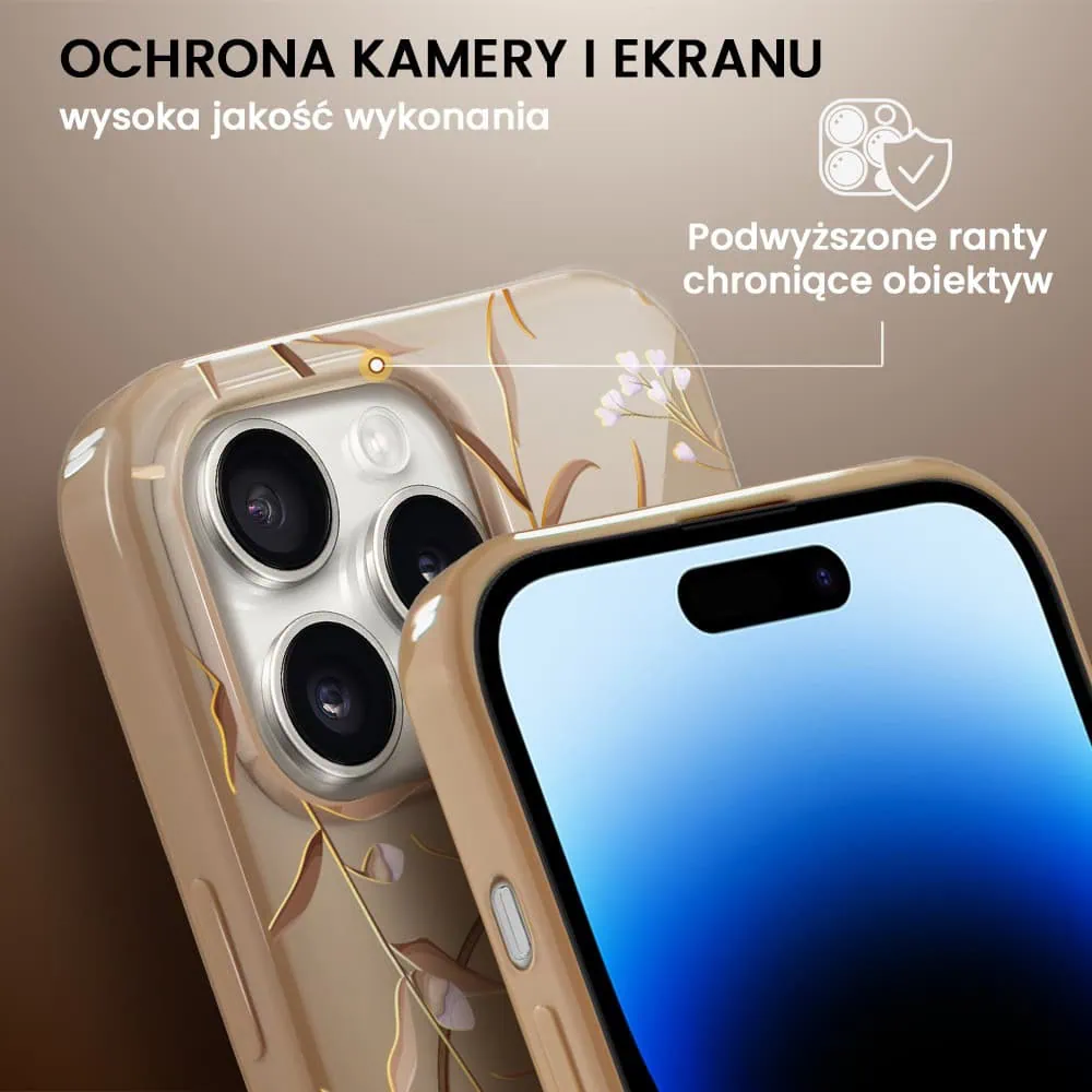 Etui do iPhone 14 Pro Max, elastyczne, z MagSafe, Złocisty Ogród, beżowe