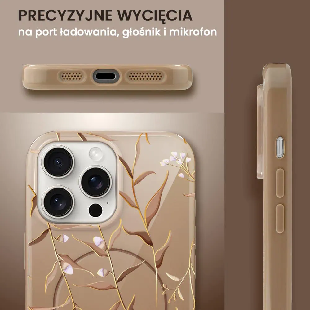 Etui do iPhone 14 Pro Max, elastyczne, z MagSafe, Złocisty Ogród, beżowe