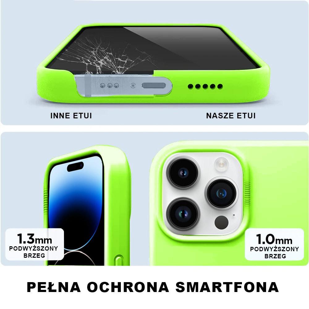 Etui do iPhone 14 Pro Max silikonowe z mikrofibrą soft touch, intensywnie zielone